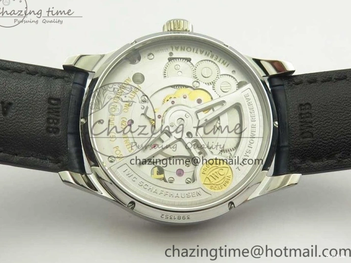 MIROTIME 0111 Cozy Portuguese Tourbillon IW5463 SS ZF Best Edition White Dial Blue Hands on Blue Leather Strap 7172